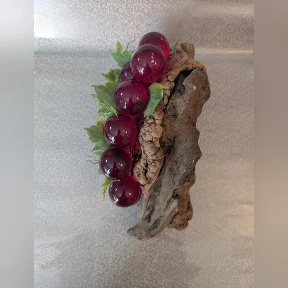 MCM Lucite Red/Orange Glass Grapes on Natural DriftWood - Picture 4 of 12